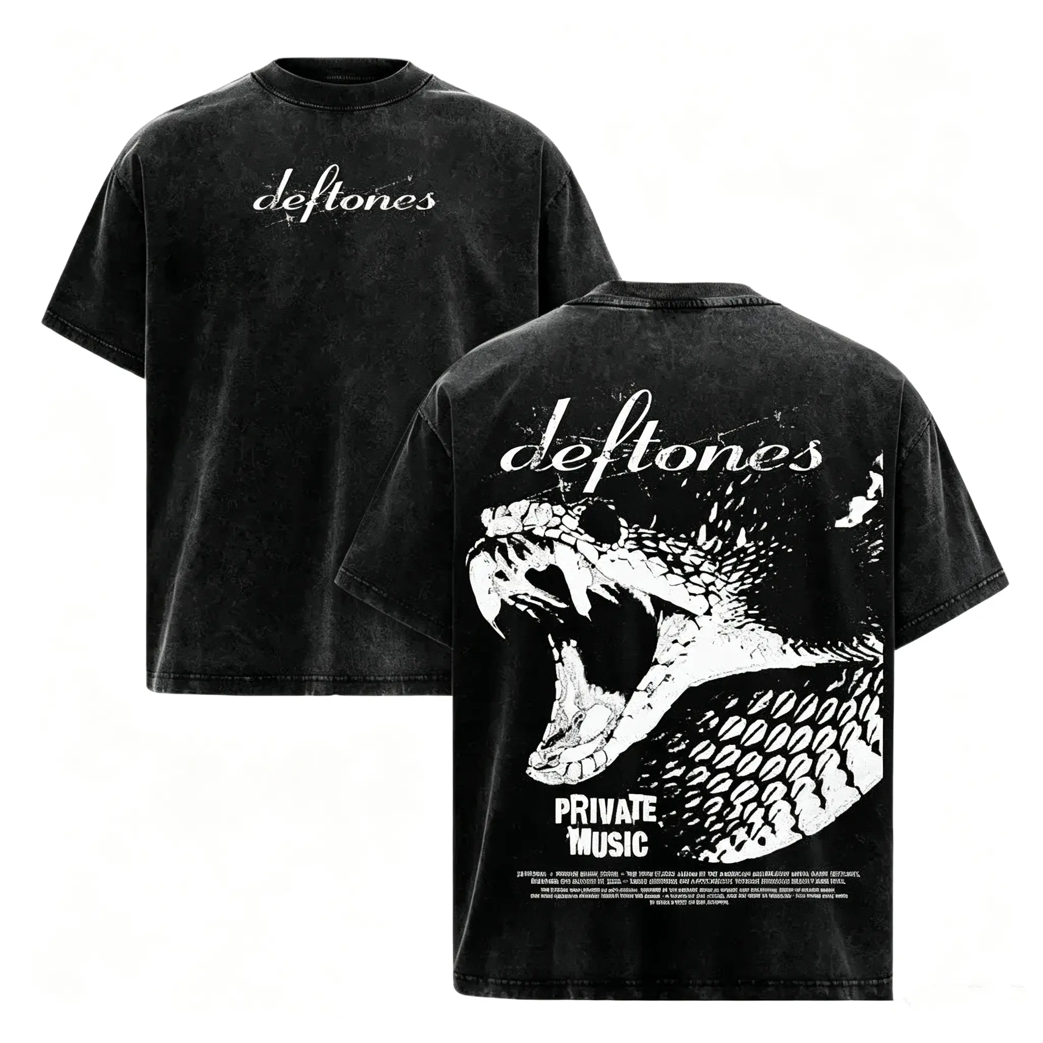 Deftones Private Music Vintage Washed Tee – Heavy Cotton Double Sided Band Graphic T-Shirt, Rock Metal Streetwear Unisex Oversized Shirt