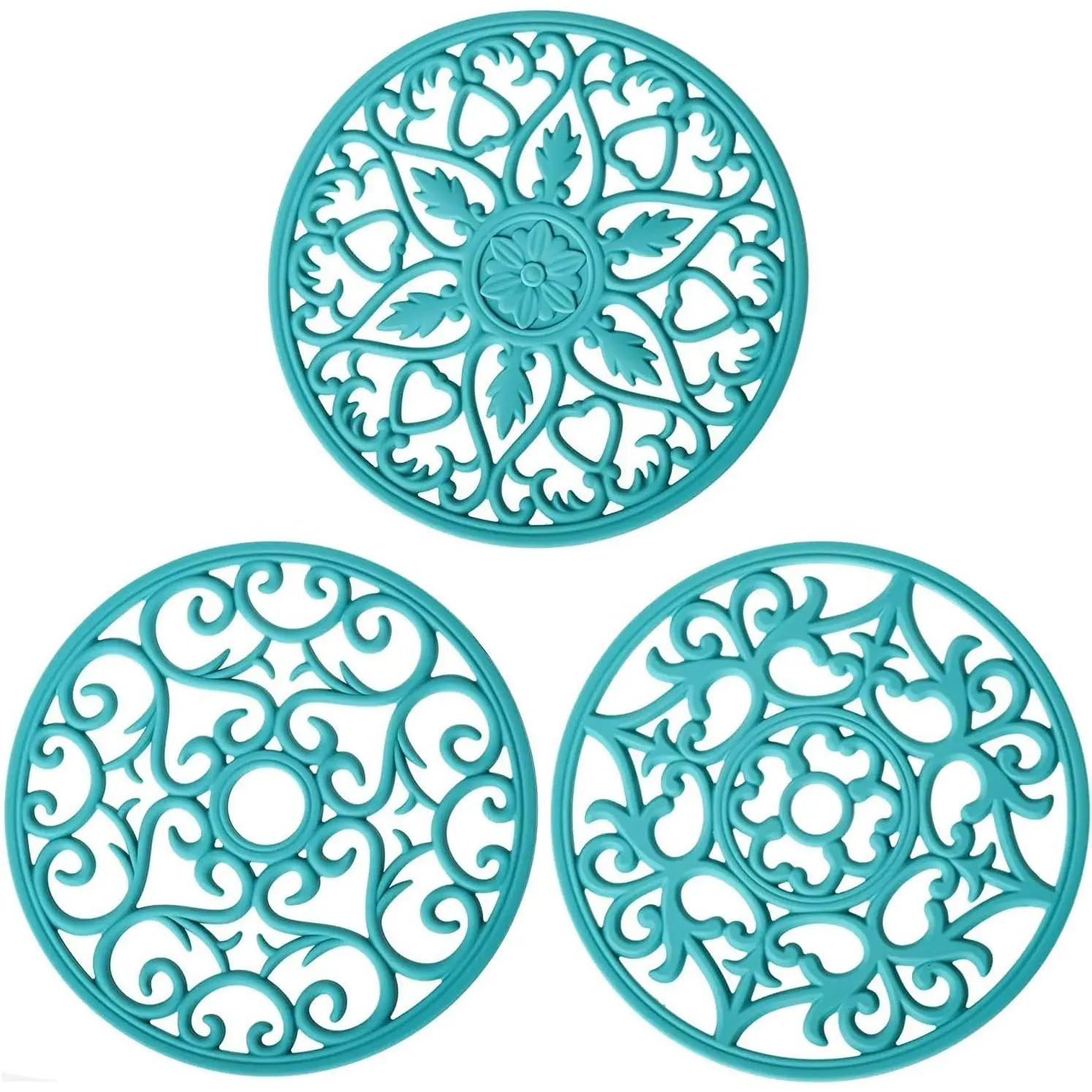 Smitchraft Set of 3 Modern Lightweight Synthetic Trivet Coasters - Non-Stick Heat Resistant Mats for Hot Dishes, Pots & Pans, Quartz Countertops & Tables, Teal Kitchen Decor Accessories