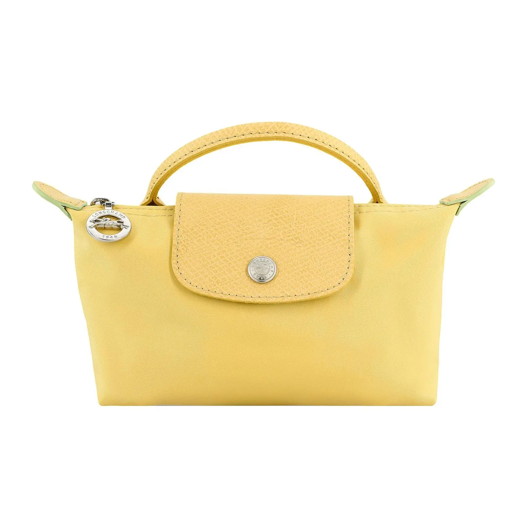 Longchamp Le Pliage Green 17 Handbag for Women – Foldable Crossbody Bag with Logo Embroidery, Snap-Zip Closure, and Calfskin Trim in Wheat Yellow
