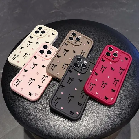 Black Bow Pattern Soft Smartphone Case - Protective Cellphone Cover, Shockproof Protector for iPhone 17 ProMax, 16 Plus, 15, 14, 13, 12, 11 Mobile Phone Accessory
