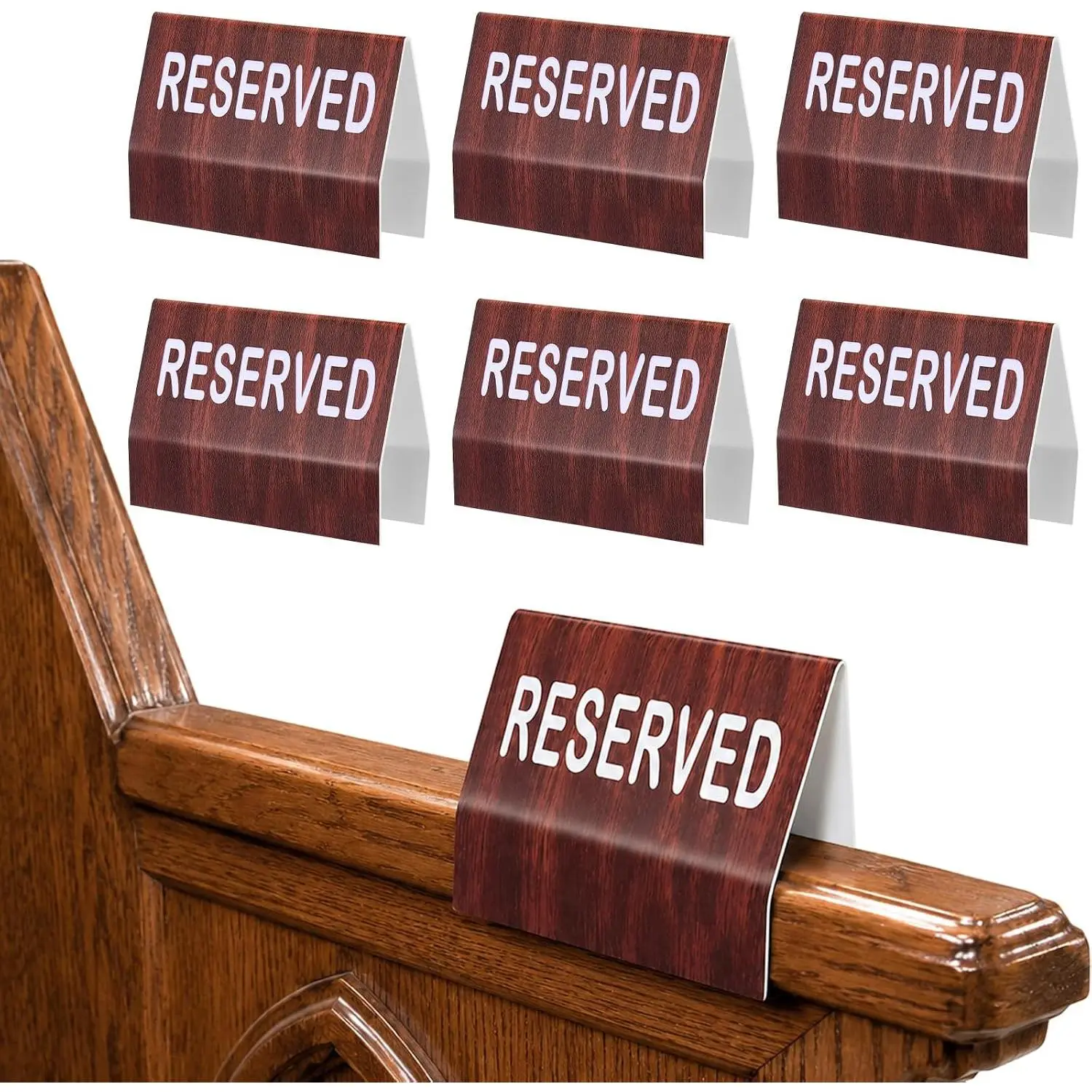 6 Pack Large Reserved Sign for Church Pew, 6 x 4 Inch Reserved Seating Signs with  Sided Script Clamp  Chair / Armrest, for Social Distance Mass, Weddings Ceremony Event Conference