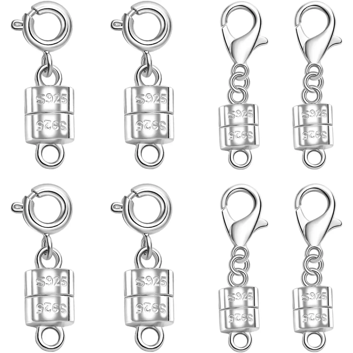 S925   Necklace Clasps, S925  Making Connectors, Chain Extender Converters for Bracelets Necklace, 8 Pack (8pcs Silvery A)