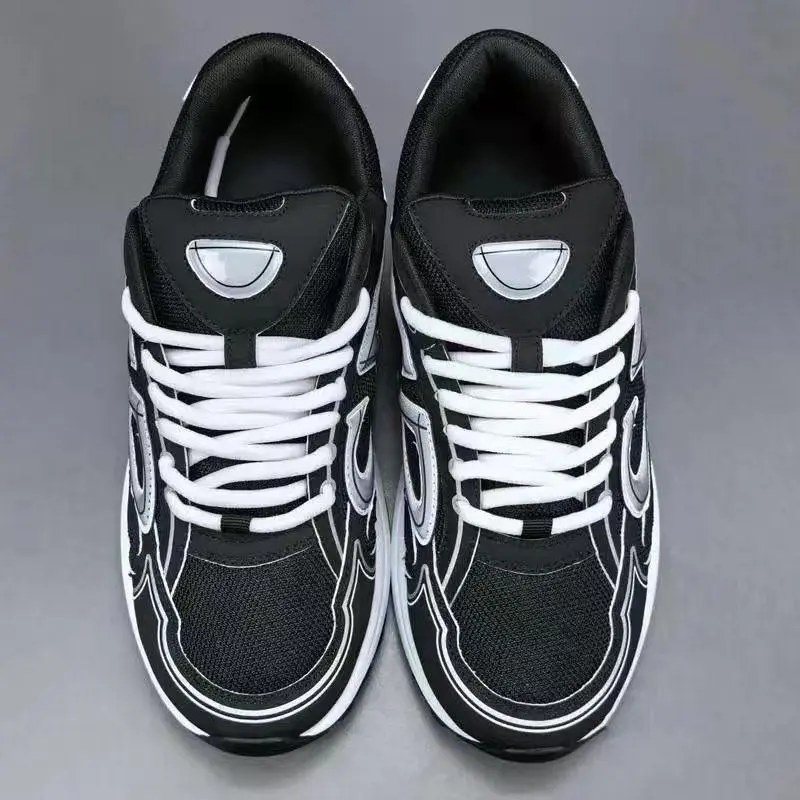 Black White Retro Mesh Running Sneakers | Unisex Classic Casual Chunky Shoes For Daily Walking & Streetwear