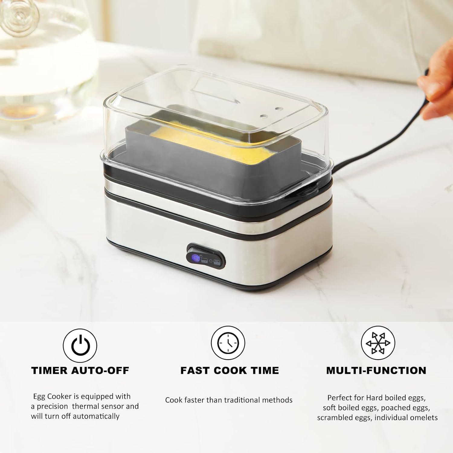 Rapid Egg Cooker Electric 6 Eggs Capacity, Soft, Medium, Hard Boiled, Poacher, Omelet Maker Egg Poacher With Auto Shut-Off,