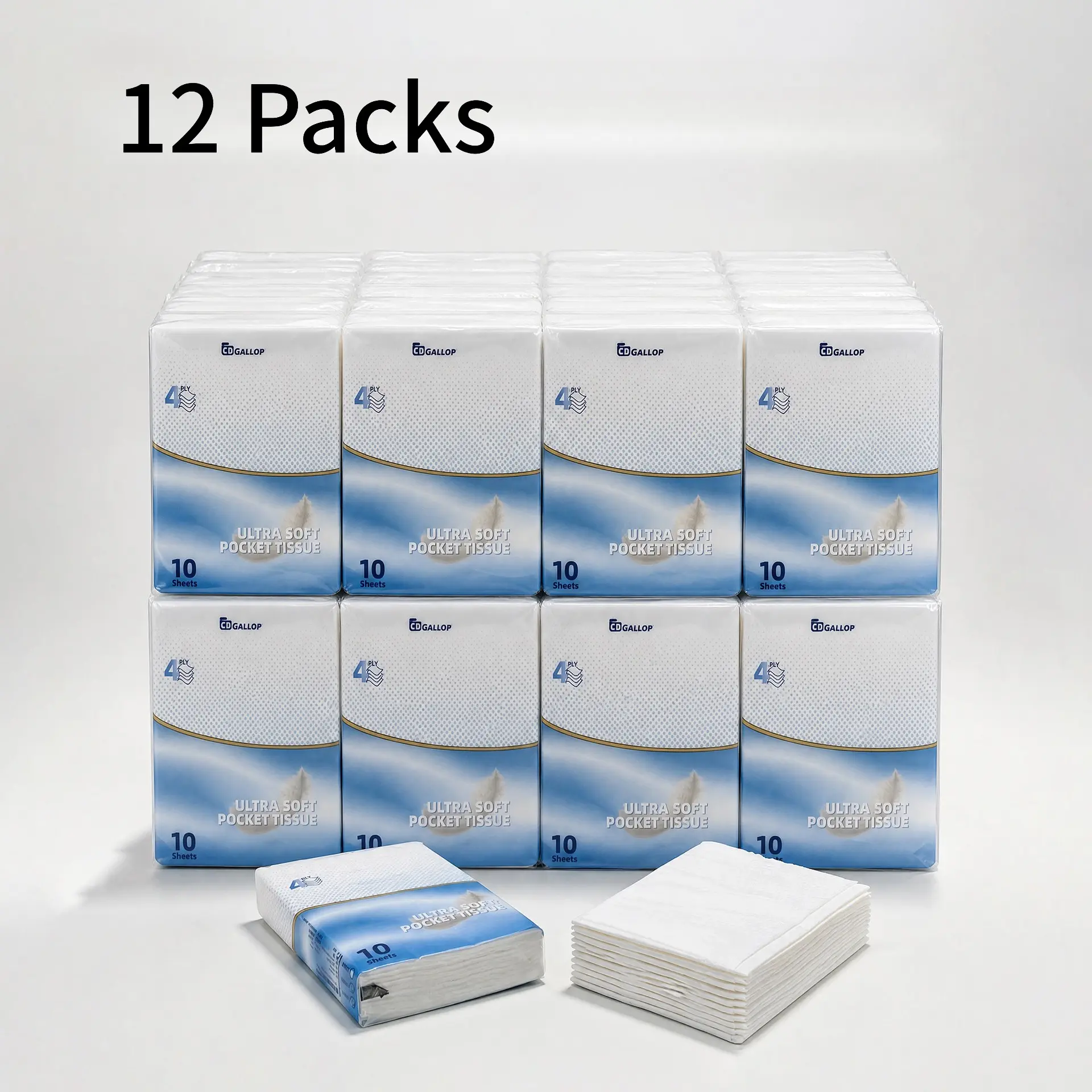 Convenient Mini Handkerchief Paper Towels, Pocket Tissues Travel Packs, 12 Packs, 10 Sheets Per Pack, 4 Layers, Total 120 Pieces, Ideal for Everyday Use