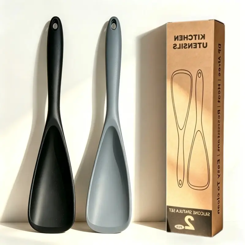 2pcs Food Grade Silicone Cooking Spoons, Nonstick Spatula Spoons, Nonstick Multifunctional BPA-Free One-Piece High Heat Resistant Non Scratch Kitchen Utensils for Scooping, Mixing, Stirring, Baking, Kitchen Tools And Gadgets