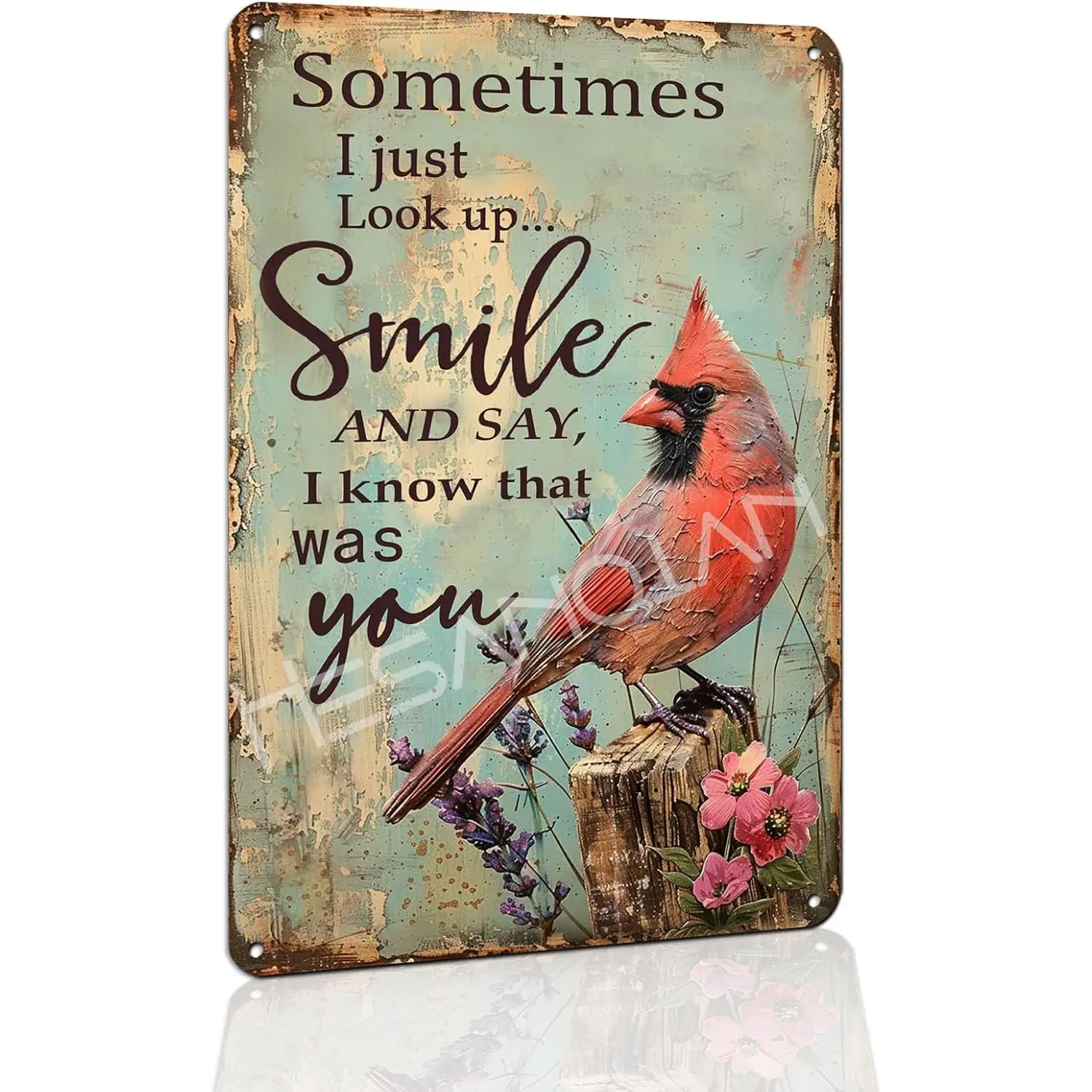 Vintage Cardinal Metal Tin Sign - 8x12 in Aluminium Plaque, Inspirational Celebration of Life Quote Wall Decoration, Unique Home Gift Idea, Flexible Playful Outdoors Home Decor Accent, Rustic Vintage