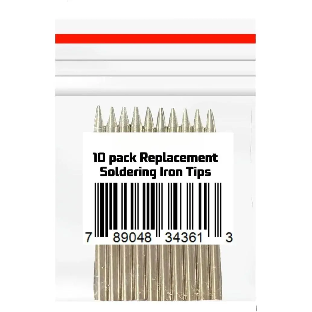 10-Pack Alloy Copper Fine Point Soldering Iron Tips, 3.7x58mm (mm) for 25W-60W Electric Soldering Irons - Professional Accessories for DIY Users, Electronics Repair