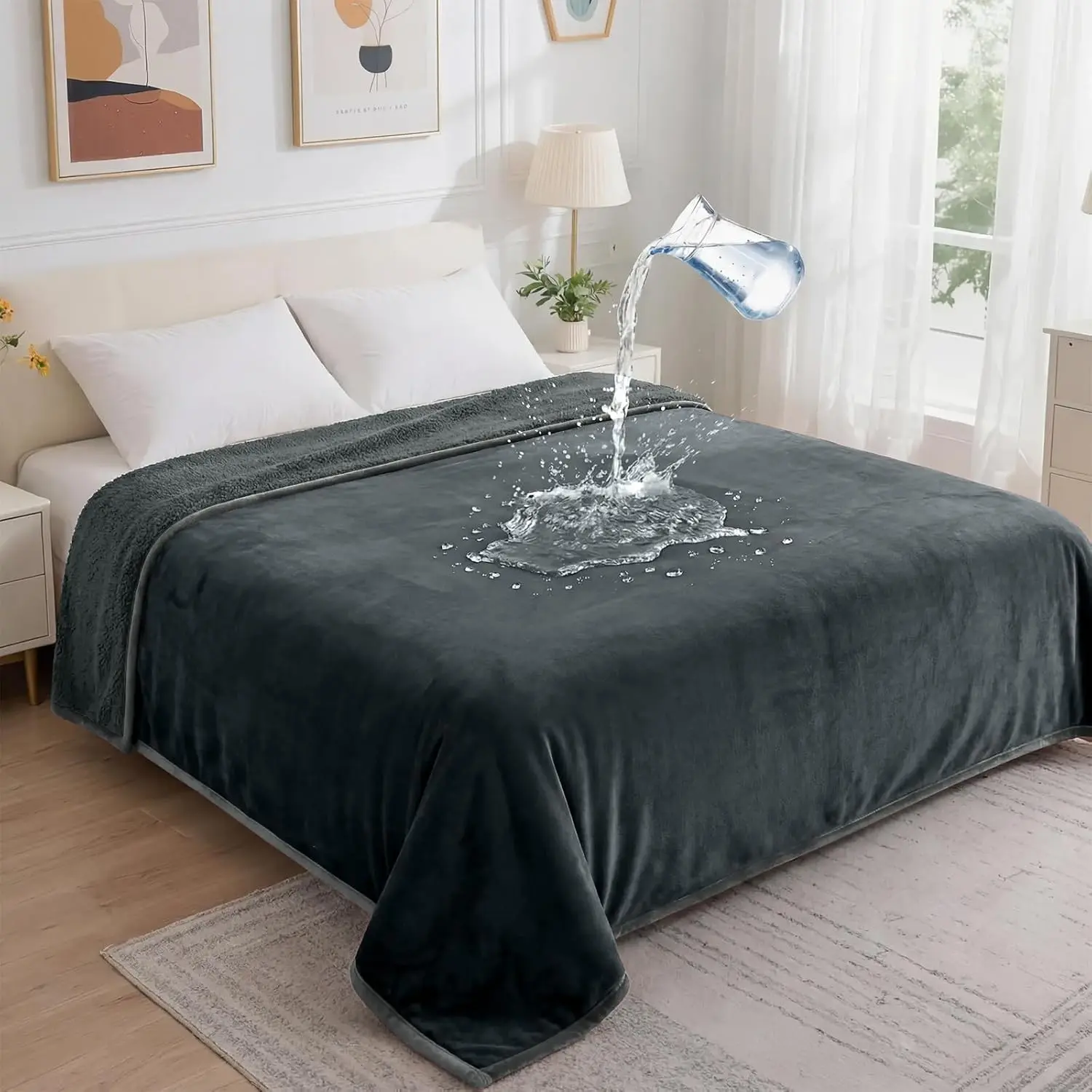 Waterproof Blanket for Bed - Blanket with Waterproof & Stain Proof, Splash Resistant, Machine-Washable Flannel is Soft and Comfortable, Suitable for Sofa (40"x60", Silver Gray/Dark Gray)Gift