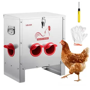 VEVOR Automatic Chicken Feeder, 25 lbs Capacity, 6 Feeding Ports No-Waste Poultry Feeder, Automatic Gravity, with Handle Latch Lid, Metal Construction, for Chickens Bantams Pheasants Poultry Coop