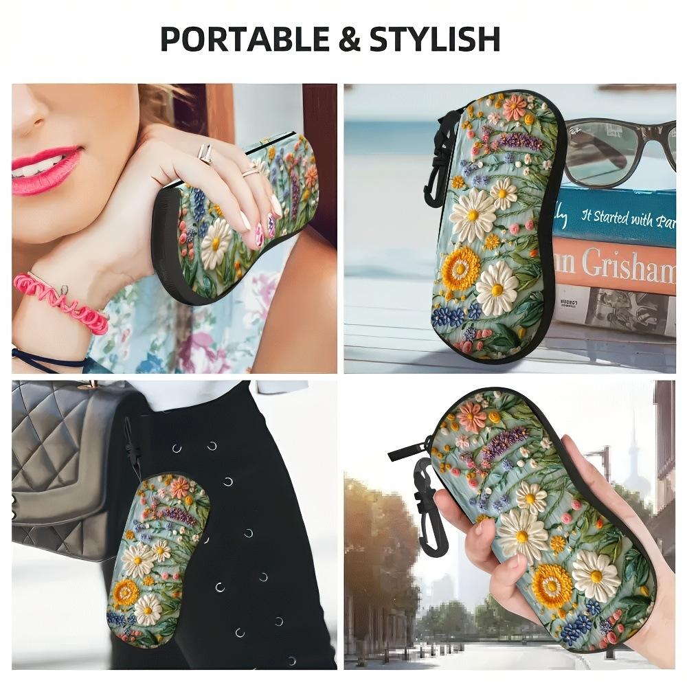Small Chrysanthemum Printed Glasses Case Portable Storage Box Perfect Gift for Women Daily Use