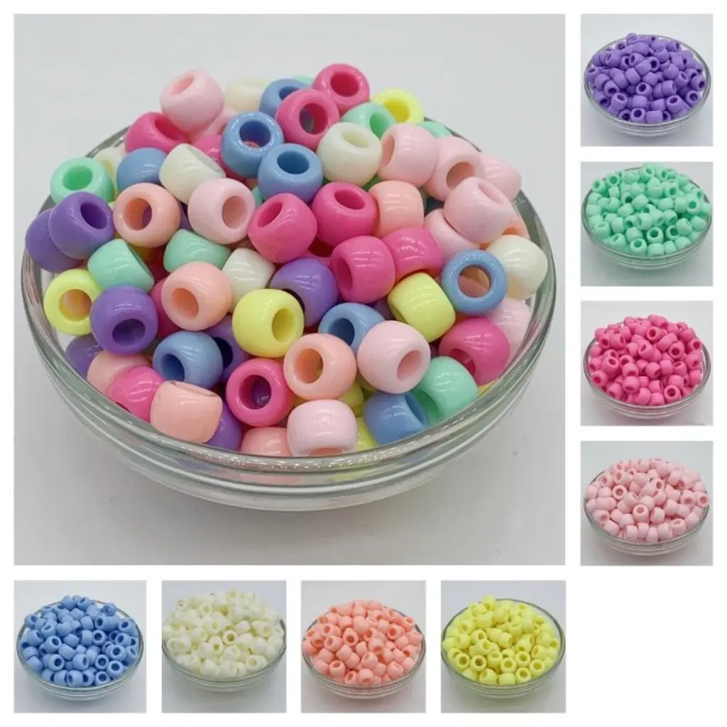 300pcs 5x7mm Large Hole Acrylic Beads, DIY Jewelry Making Supplies, Beading Supplies, Spring Colors, Transparent & Solid Colors, 4.4mm Pony Beads