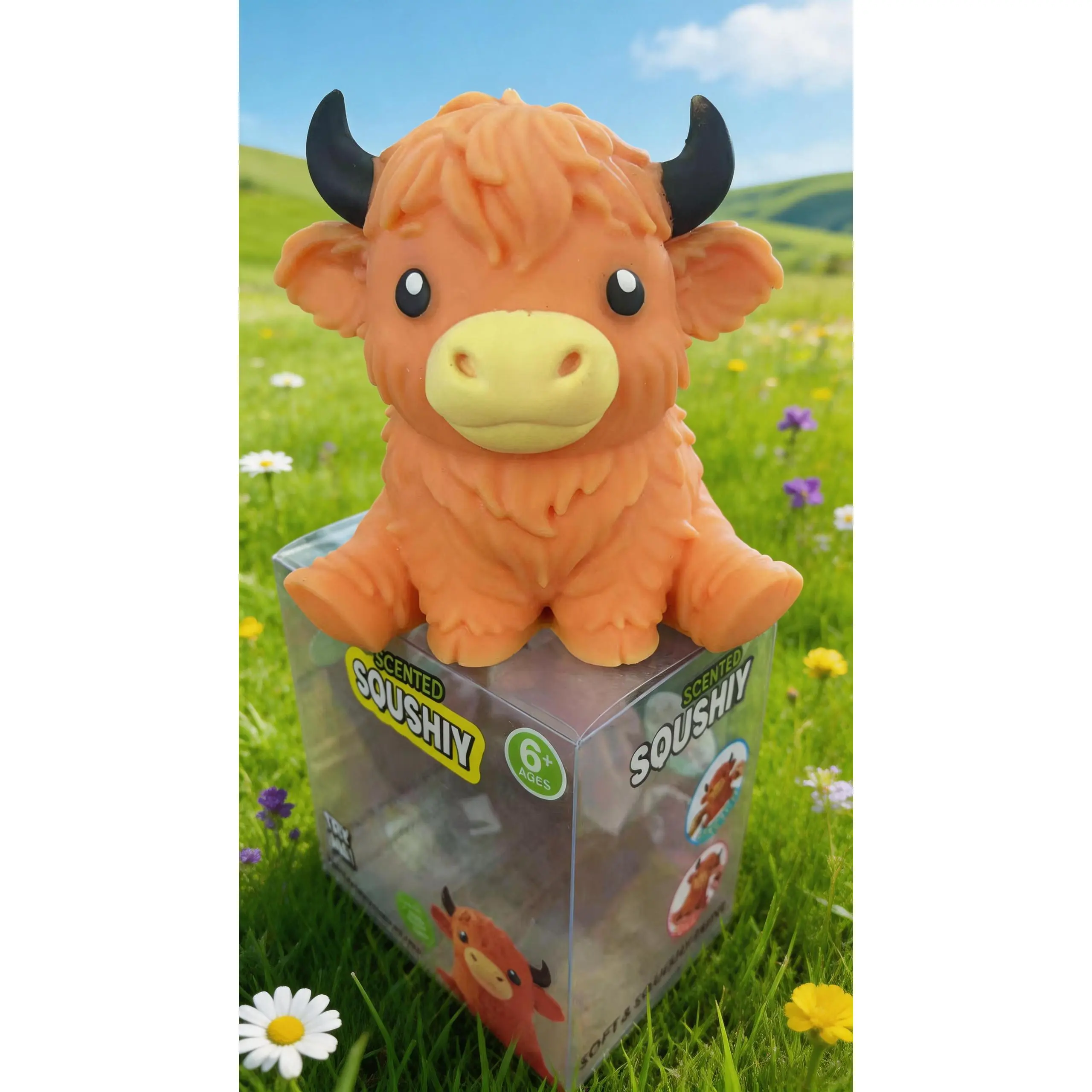 Kawaii Scented Highland Cow Squishy, Stretch & Squeeze Soft Fidget Toy, Cute Stress Relief Toy for Anxiety