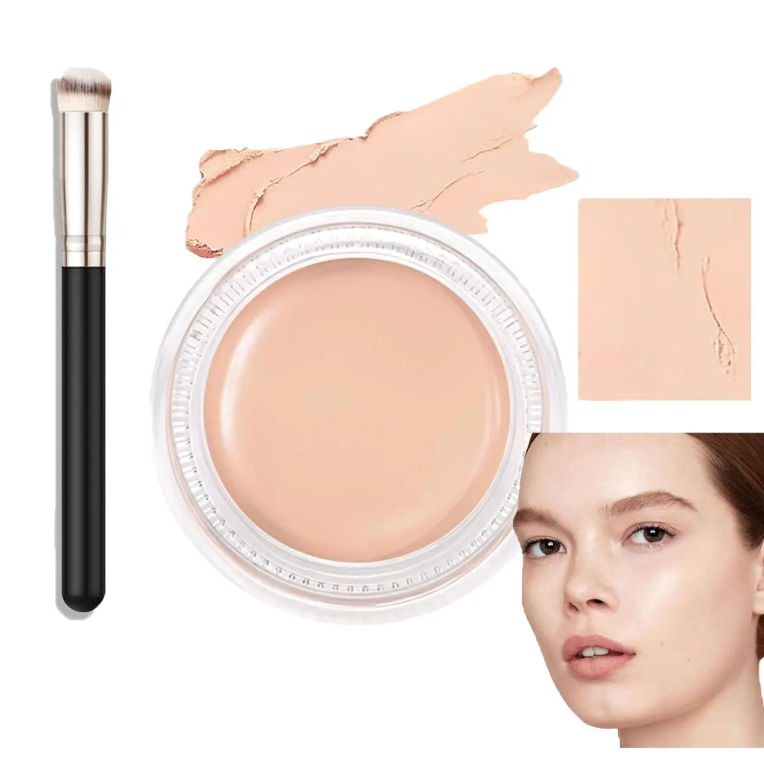 Full Coverage Cream Pot Concealer with Brush, Waterproof Under Eye Brightener Color Corrector Palette, Long Lasting Foundation Concealer Makeup to Cover Dark Circles and Eye Rings for Daily Facial Beauty