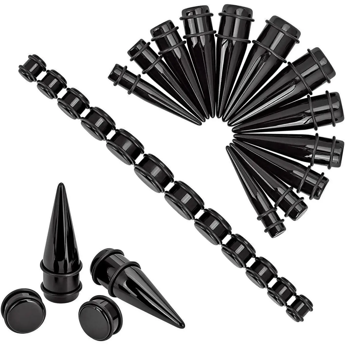 24pcs Ear Stretching Kit - Big Gauges 00G to 20mm Acrylic Tapers and Plugs Body Piercing SetGift