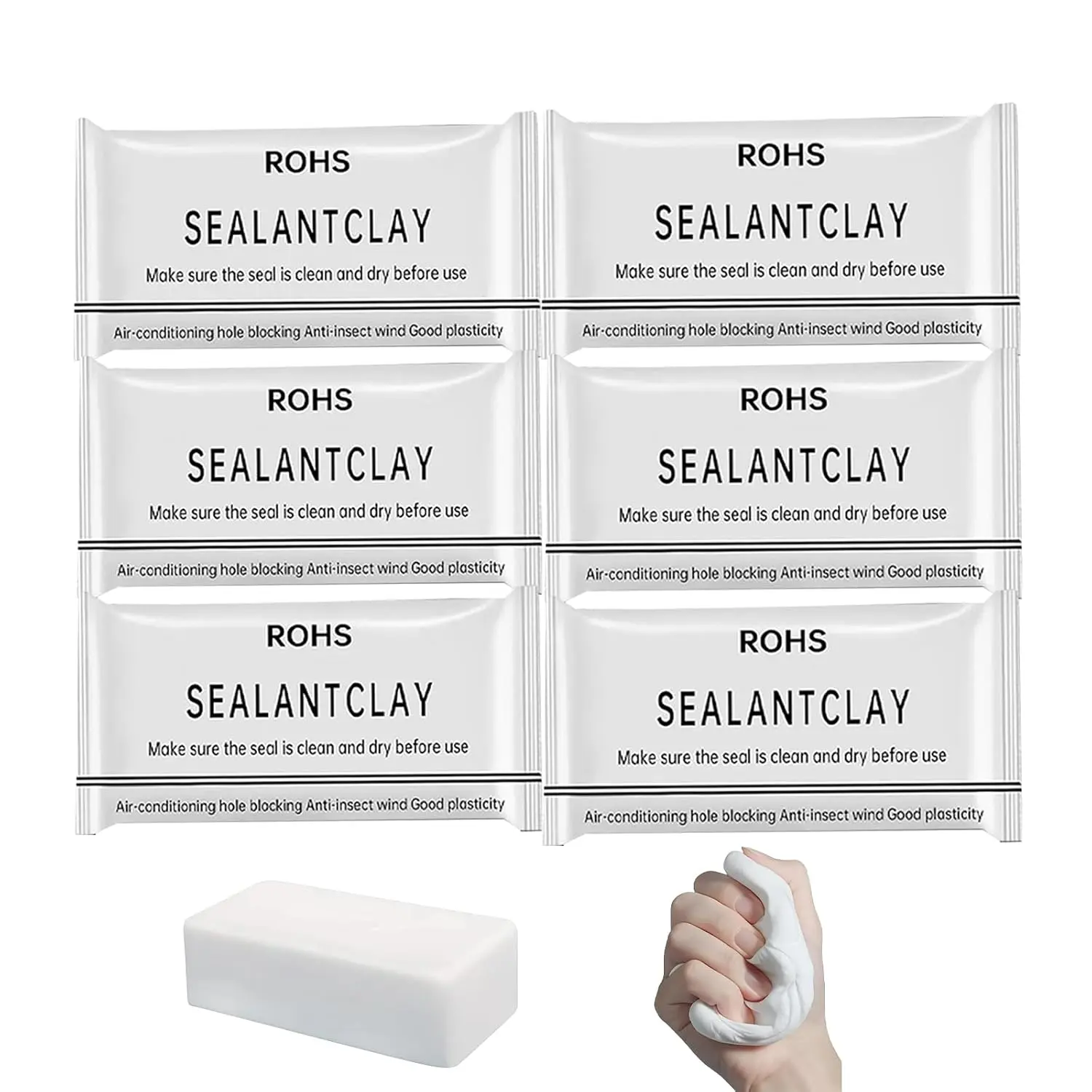 Sealant Clay, Moldable Sealing Clay Wall Repair Putty,  Sealant Mastic Hole Filler for Wall Hole AC Duct Pipe Drainage, 6 Pack