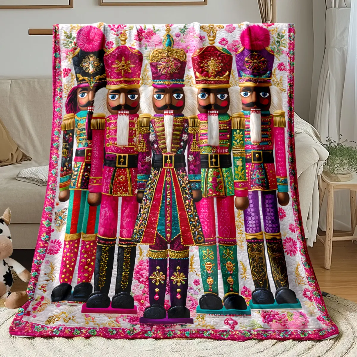 1Pc Nutcracker Print Soft Warm Lightweight Flannel Blanket Suitable For Sofa, Bed, Couch - Cozy Bedspread Or Chair Cover, All-Season Bedding Gift For S &, Multicolor Nutcracker Designs - Christmas Gifts