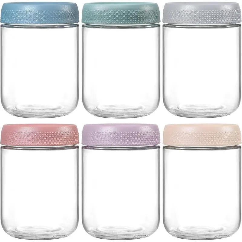 6-Pack 16 oz Overnight Oats Containers with Airtight Lids, Wide-Mouth Glass Mason Jars for Yogurt, Salads, Snacks, Spices and Meal Prep
