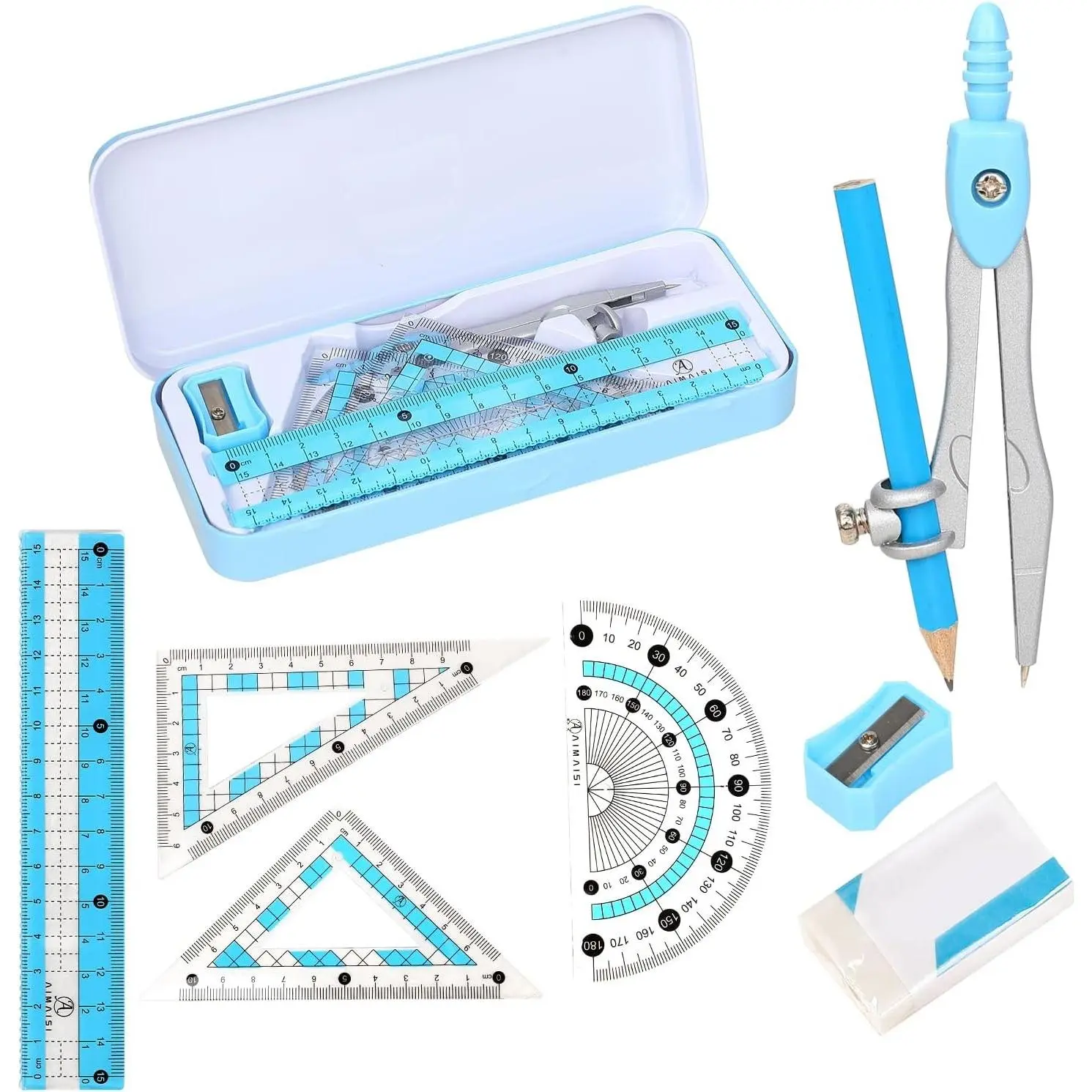 Compass Geometry Tool Geometry Set Drafting Drawing Compass and Protractor Set with Box Math Geometry Compass for Geometry Metal Compass Geometry Kit Drawing Tool for Measuring Drawings Study