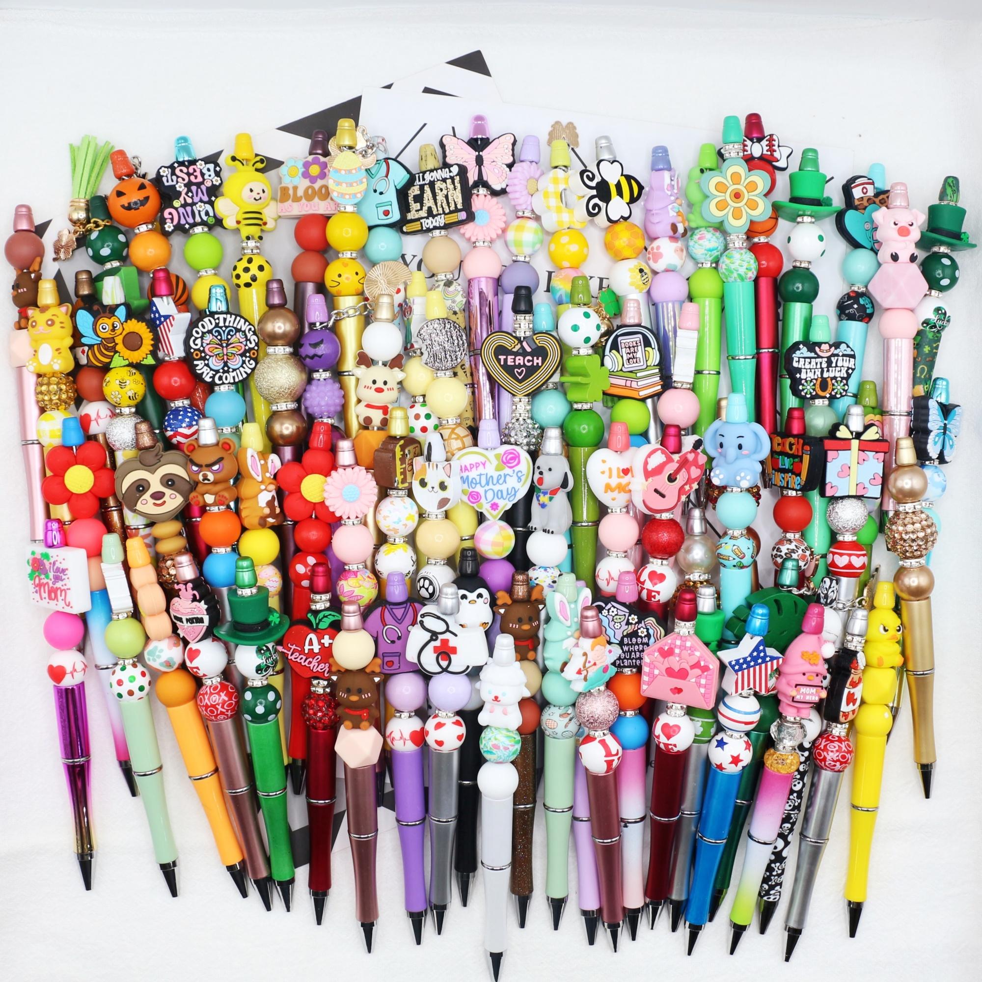 Back to School Hot DIY Beaded Ballpoint Pens 5-50PCS Random Styles Plastic Pen with Wood/Silicone/Acrylic Beads Fun Creative Office School Supplies for Students