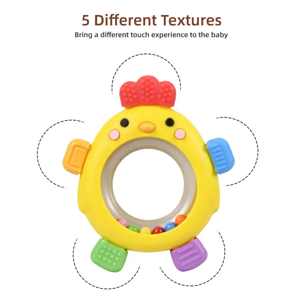 Chicken Baby Teether Rattle - Lightweight, Ring-Shaped, Food Grade Silicone, BPA-Free, Multi-Texture Sensory Chew Toy with Easy-Grip Ring for Newborn Babies