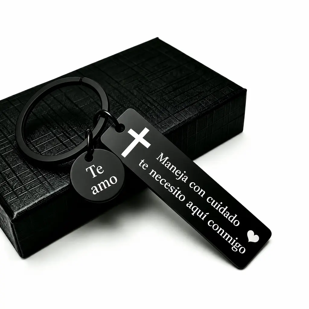 HOLDNEAR Maneja Con Cuidado Te Necesito Aquí Conmigo Keychain with Cross & "Te amo" Charm, Spanish Drive Safe Stainless Steel Keyring for Couples, Inspirational Romantic Religious Gift for Him/Her Perfect holiday gift, birthday gift and event gift for lov