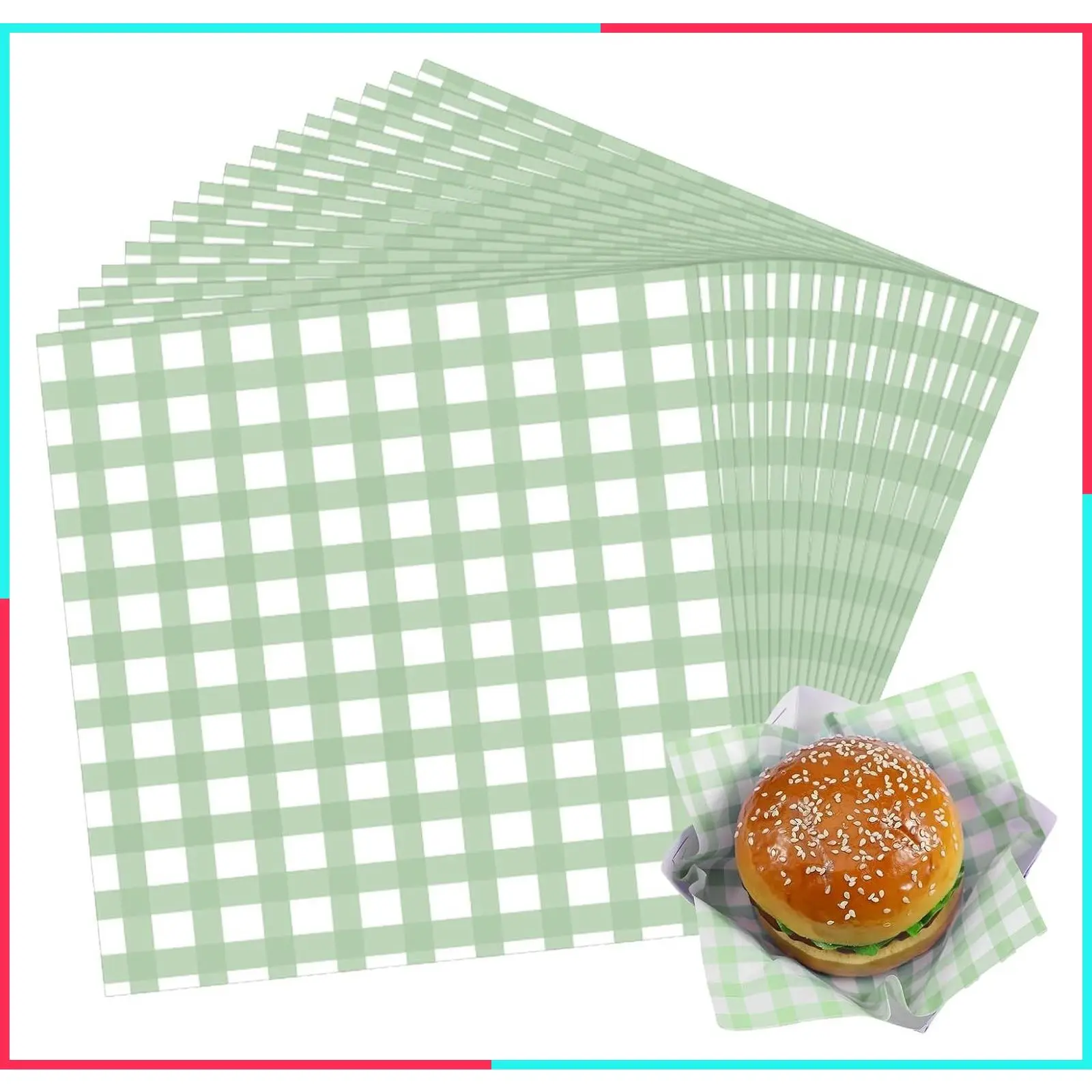 200pcs 7 x 7 Inch Green Checkered Wax Paper Sheets - Parchment Paper