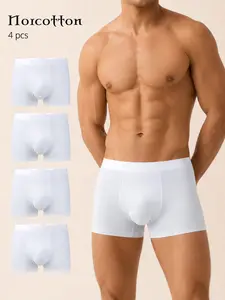 NORCOTTON 4 Pack Men's White Ice Silk Boxer Briefs, Soft Stretch Mesh No Fly Underwear for Daily Wear
