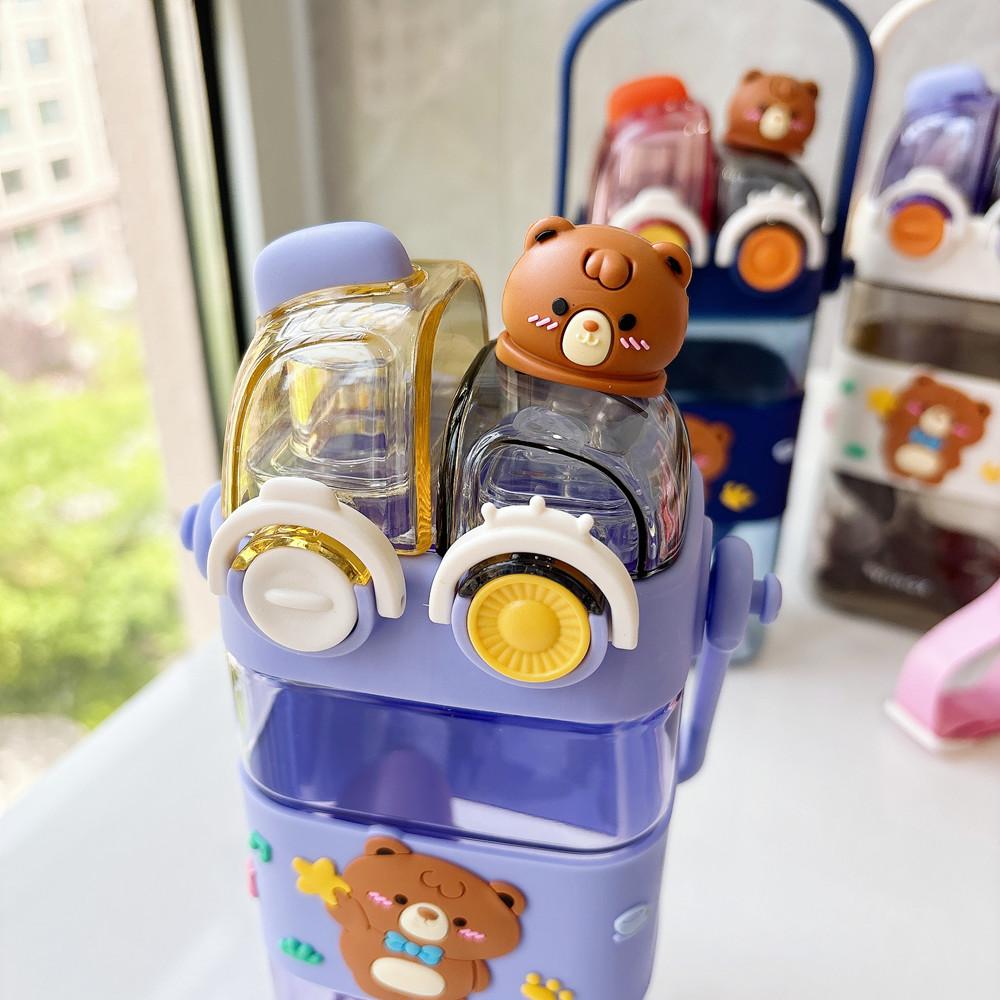 UFORU Cartoon bear school water bottle, 19 ounces, leak-proof, fun pop-up lid, dual drinking spouts, BPA-free, heat insulation, adding ice or fruits! multi color for kids, exquisite gifts for back to school season, birthday, Halloween, Christmas!