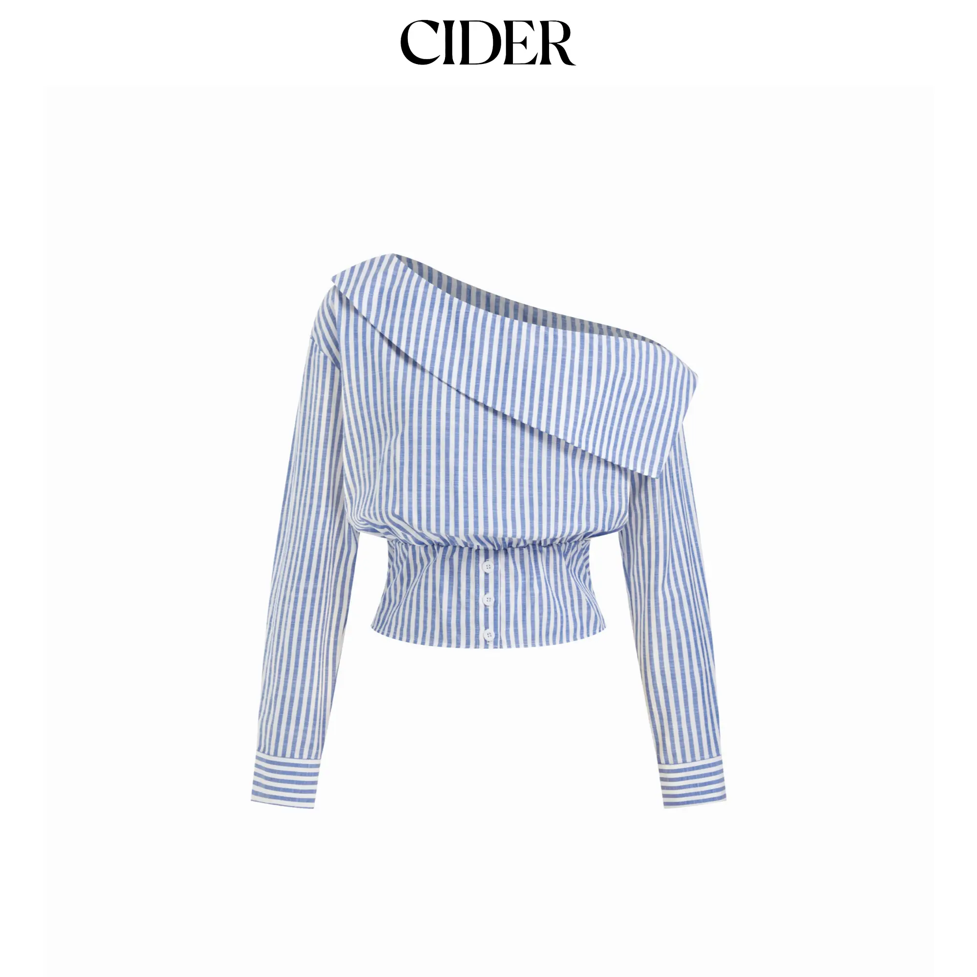 Cider Cotton-blend Striped Asymmetrical Neck Smocked Blouse SummerFinds