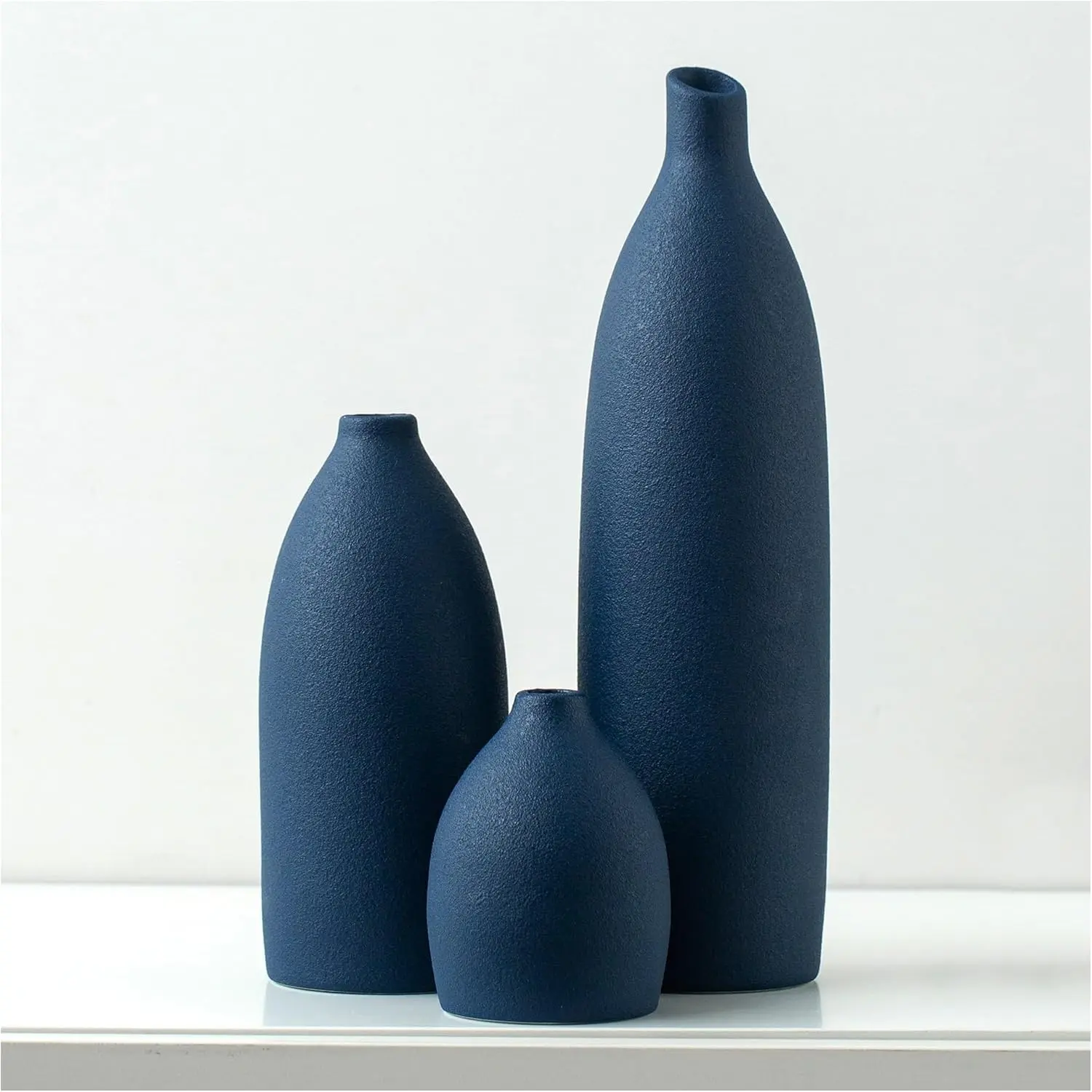 Matte Blue & Navy Blue Ceramic Decorative Vase Set, Tabletop Decor for Living Room & Kitchen Island, Home Supplies Centerpiece, Ornaments