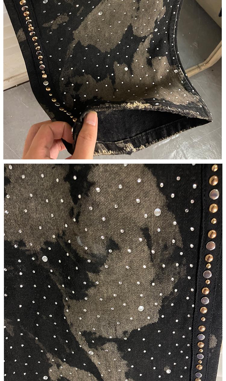 Parisian Sle Heavy Du Rhinestone Rivet Denim Jeans Loose Straight Leg Wide Leg Pants ex American Retro Trendy Brand