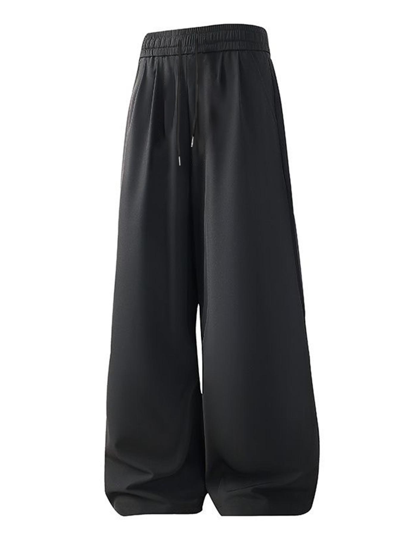 Casual Sports Pants, Elastic Waist Drawstring Adjustable Wide Leg Straight Trousers, Four Seasons Pocket Women's Pants Fit, Drawstring Waist Sweatpants