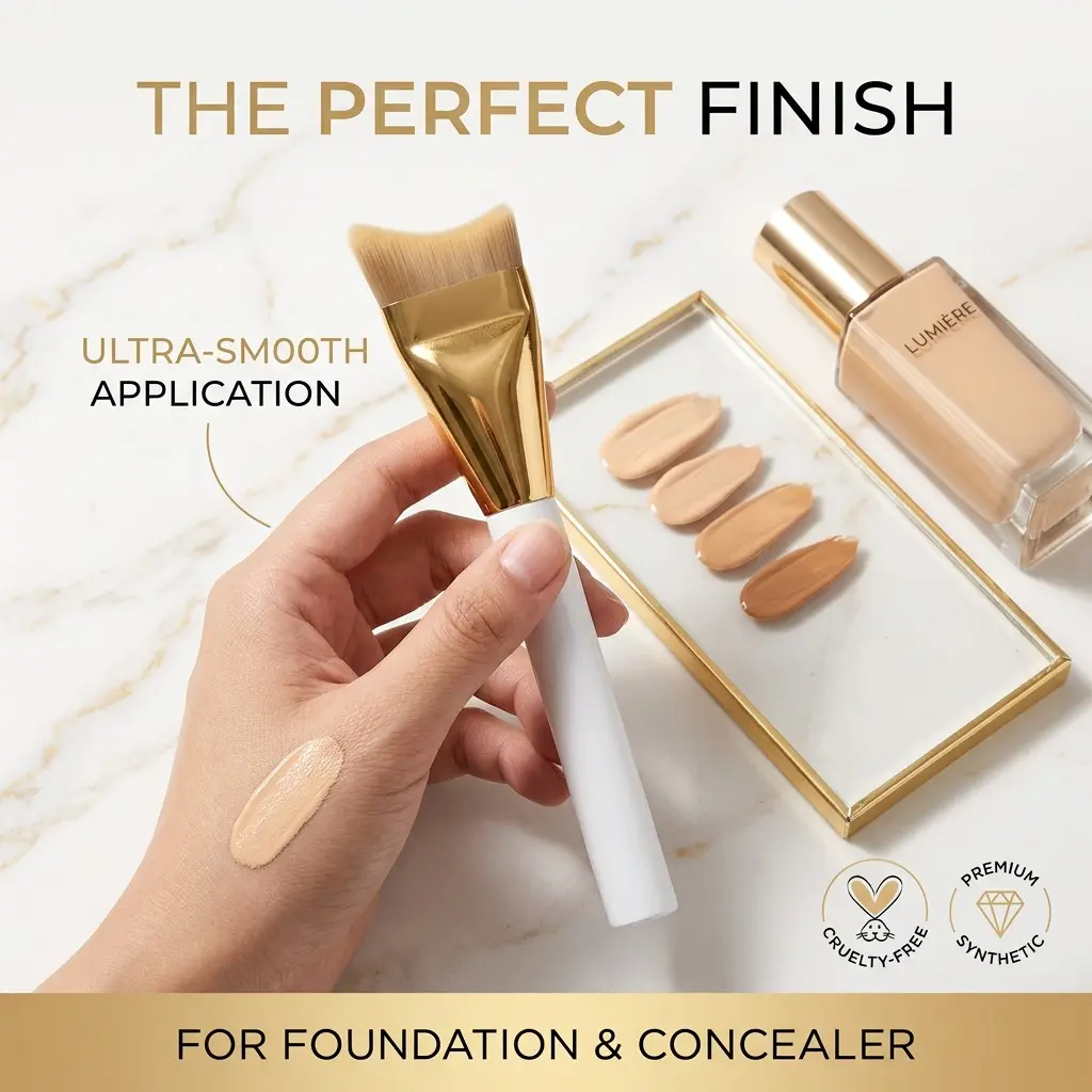 Ultra-Thin Crescent Curved Flat Foundation Brush Non-Absorbent Soft Bristles Streak-Free Light Coverage Premium Beauty Makeup Tool For Novices