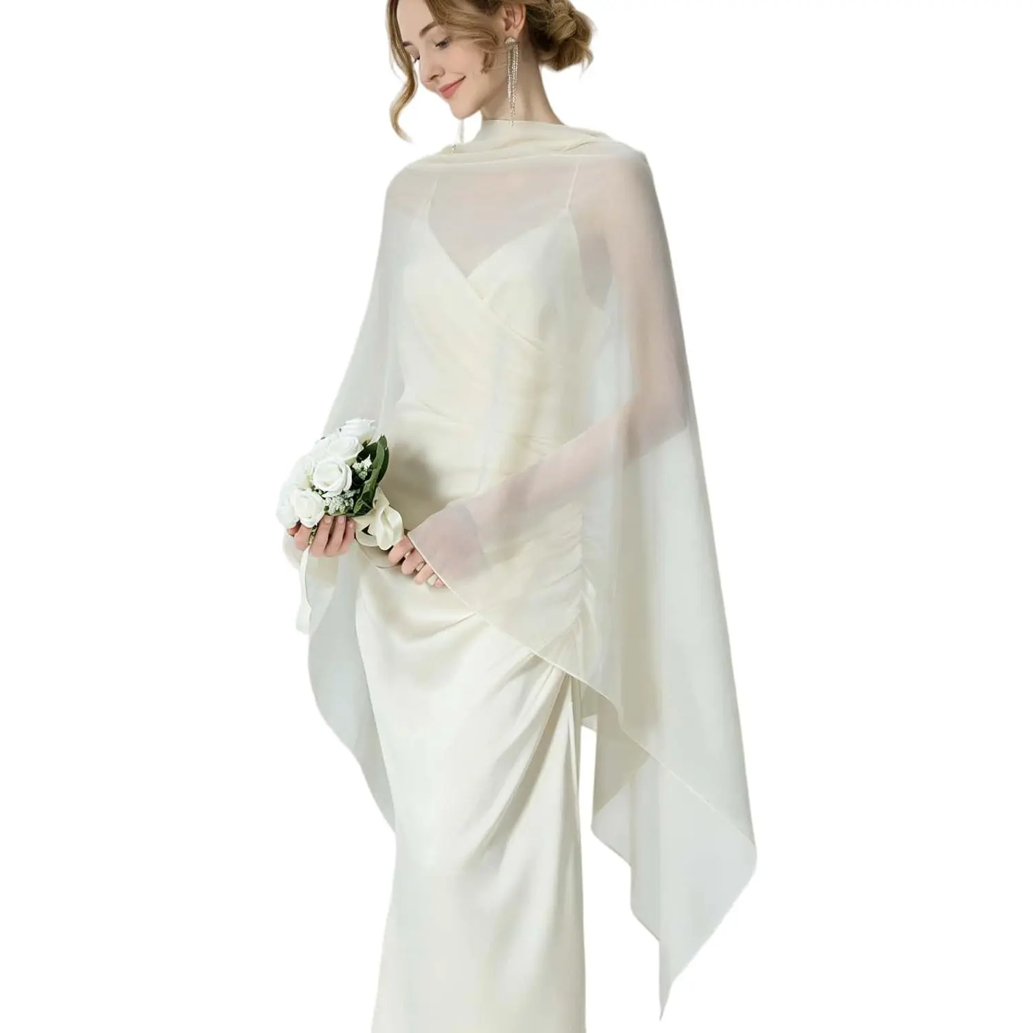 Chiffon Cape Shawl Sheer Capelet Poncho Elegant Wrap Scarf for Formal Evening Dresses Weddings Parties