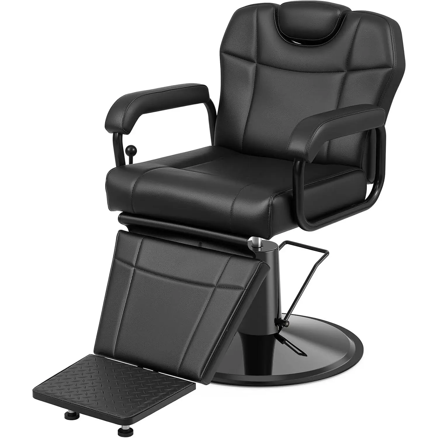 OmySalon Professional Sturdy Stable Reclining Barber Chair - 360° Swivel Hydraulic Lift, 330LBS Heavy-Duty Metal Frame, PU Leather, All-Purpose for Barbershop & Beauty Spa