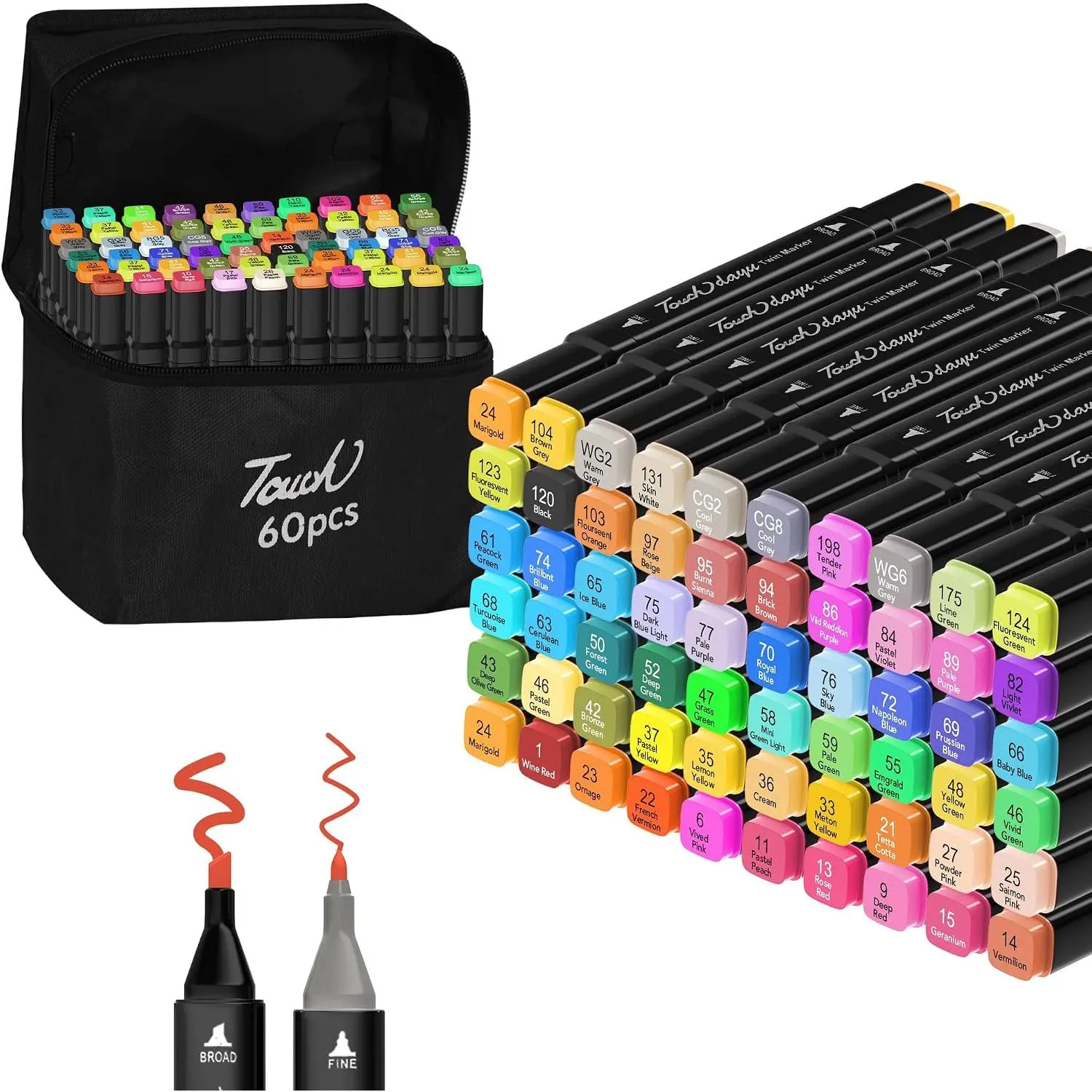 Markers,60 Colors  Tip Art Marker,Drawing Sketching Coloring Artist Pens and Underlining,Art Markers for Adults Drawing Marker Coloring Painting  with Broad and Fine Tips for Adult