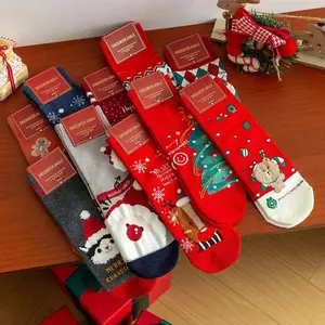 3 Pairs of Cute Cartoon Santa Claus Mid Tube Socks Unisex Straight Long Tube Socks Comfortable and Breathable Christmas Socks