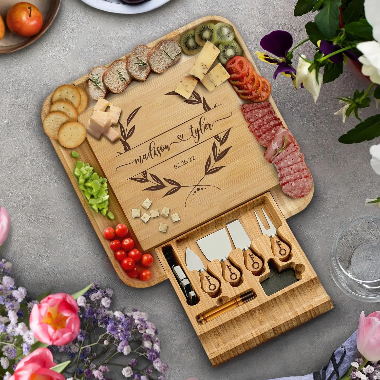 Personalized Charcuterie Board, Engraved Cheese Board, Custom Wedding Gift |   Housewarming Gifts New Home, Personalized Wedding Gifts for Couples, Engagement Bridal Shower, Cheese Platter Hostess Gifts