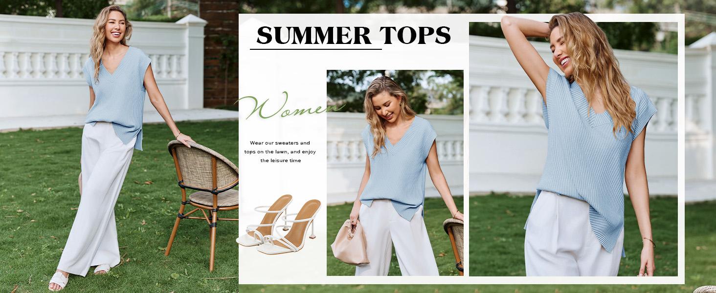 Saodimallsu Womens V Neck Sweater Vest Oversized Ribbed Knit Sleeveless Casual Loose Fit Pullover Tank Top