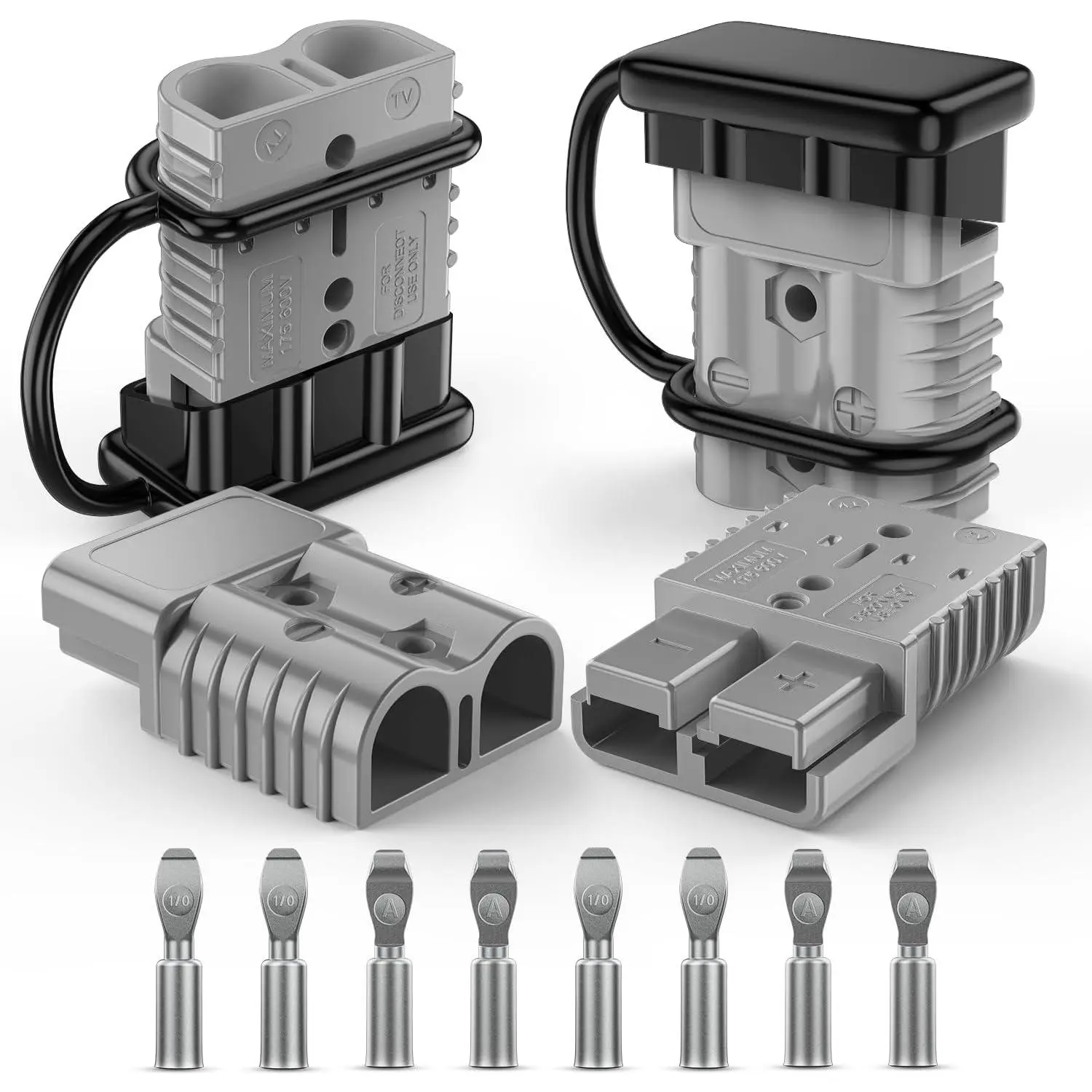 Nilight 175AMP 1/0AWG Anderson Connector Kit - 4-Pack Grey, 12V-36V Fireproof Rust-Proof Silver-Plated Copper Terminals with Polarity Markings for Marine ATV Winch Trailers Outdoor Elevators Cranes