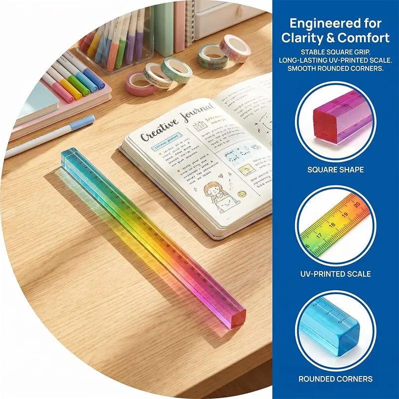 Color Ruler and Cube - Two in One Geometric Drawing Tool, Mathematics Learning Stationery Set, Drawing and Measuring Supplies