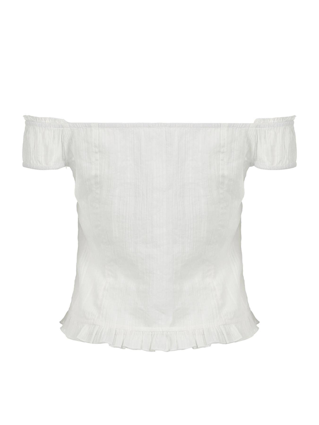 Women's Sweet Cute Ruffle Button Front Off Shoulder Blouse Shirts, Slim-Fitting Short Sleeve V Neck Top, Plain Texture Shirt for Casual Wear