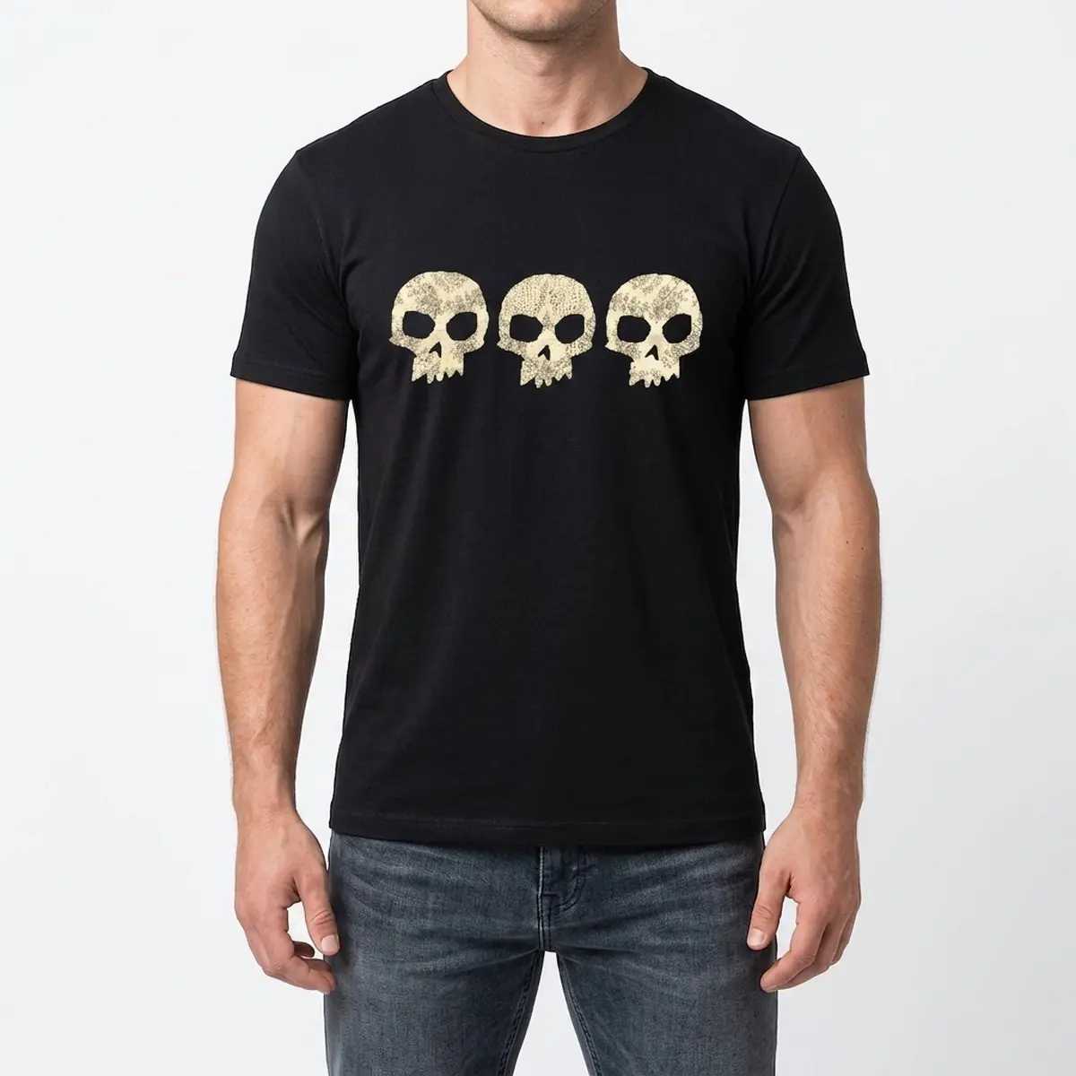 Unisex Skull Print Short-Sleeve Streetwear Top - Skateboard-Inspired Y2K Menswear Casual Sports T-Shirt