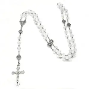 Colorful Crystal Beaded Pendant Necklace, Cross Design Pendant Long Chain Religious Jewelry, Ideal for Men & Women as Church Baptism or Confirmation Gift, Daily Faith Wear, Beaded Pendant Necklaces