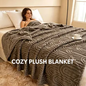 Textured Short Plush Blanket, King and Queen Size, Reinforced Hemming, Multi-Functional, Office & Holiday Gift