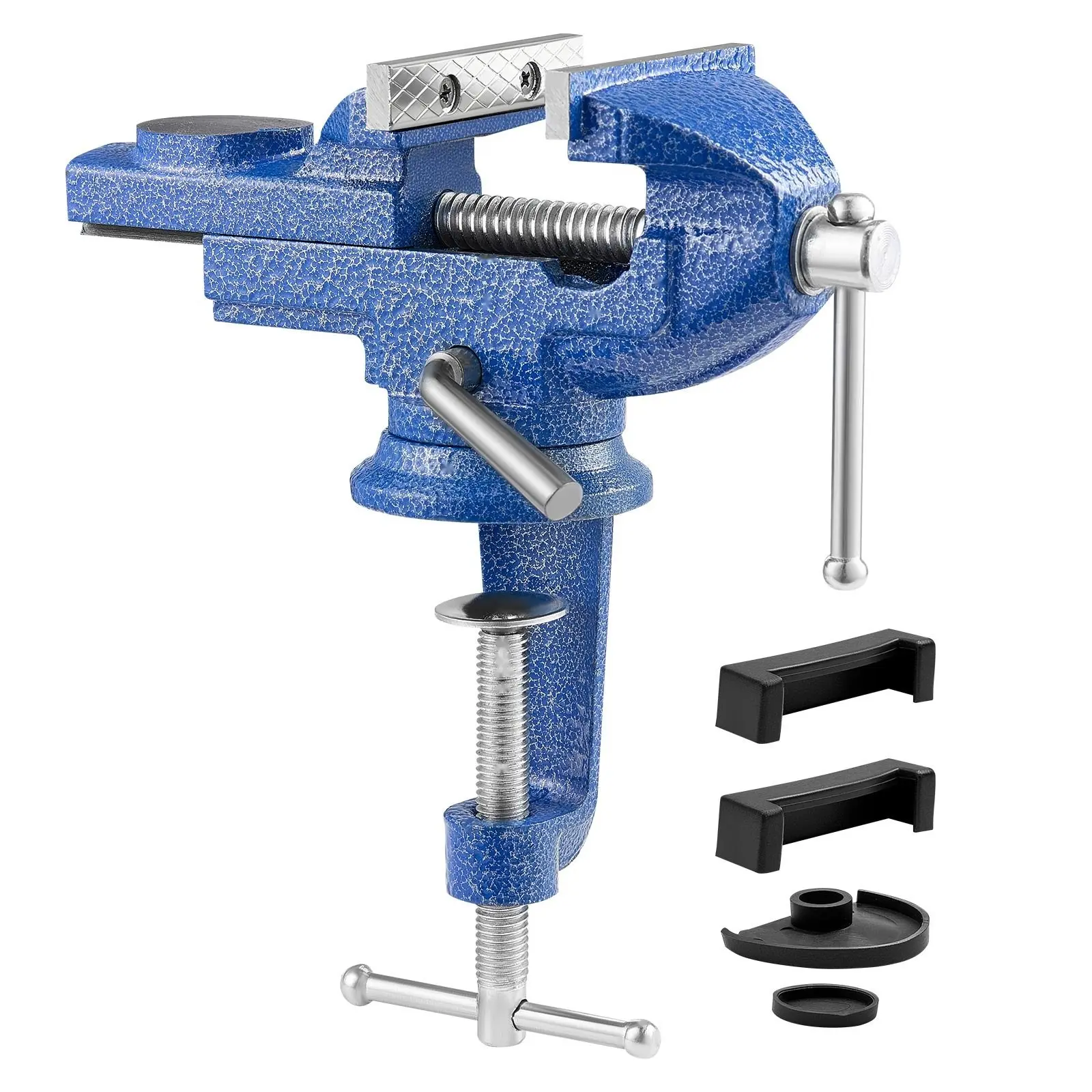 3-Inch Bench Vise with Raised Base for Woodworking and Metalworking, Portable Workbench Vice Featuring 360° Swivel Base, Quick-Release Rotating Clamp, Heavy-Duty Cast Iron Construction, Ideal for Drilling, Cutting, Sanding