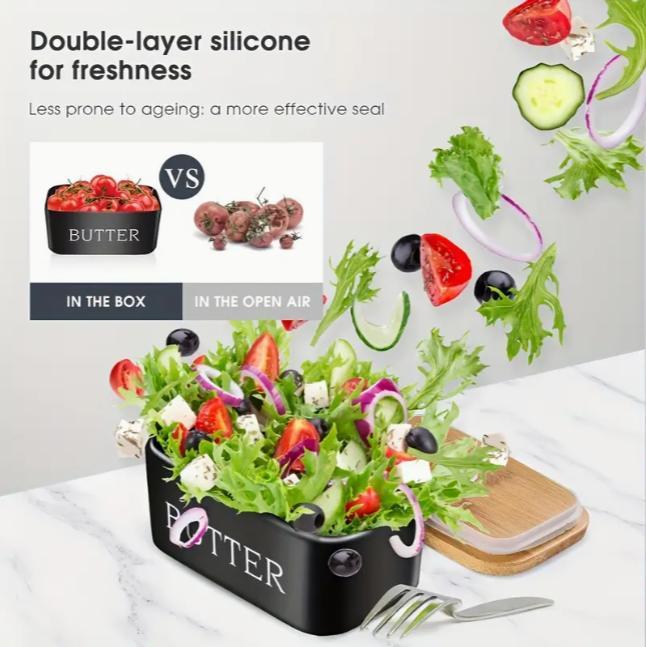 Elegant Ceramic Butter Plate Set with Lid and Knife - Large, Easy Cleaning Design, High Quality Silicone Seal - Perfect Kitchen Gift for Butter Lovers