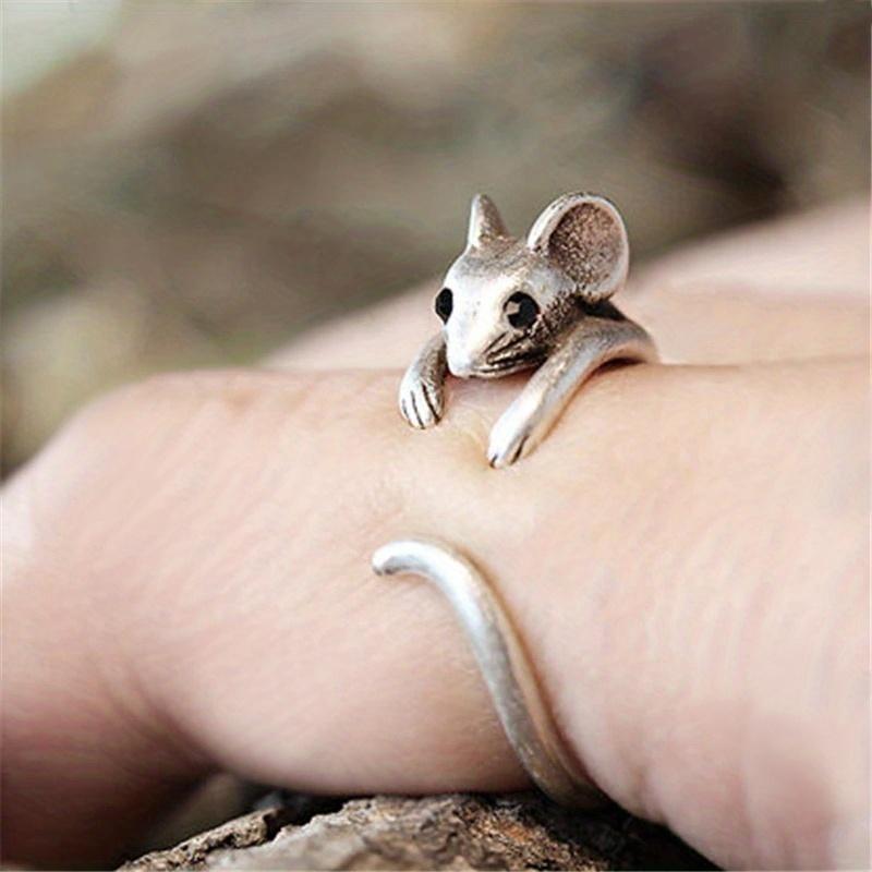 DB- Creative Design Rat Rings Retro Open Adjustable Animal Rings for Women Personality Ring Jewelry Party Exquisite Rings Gift-DB
