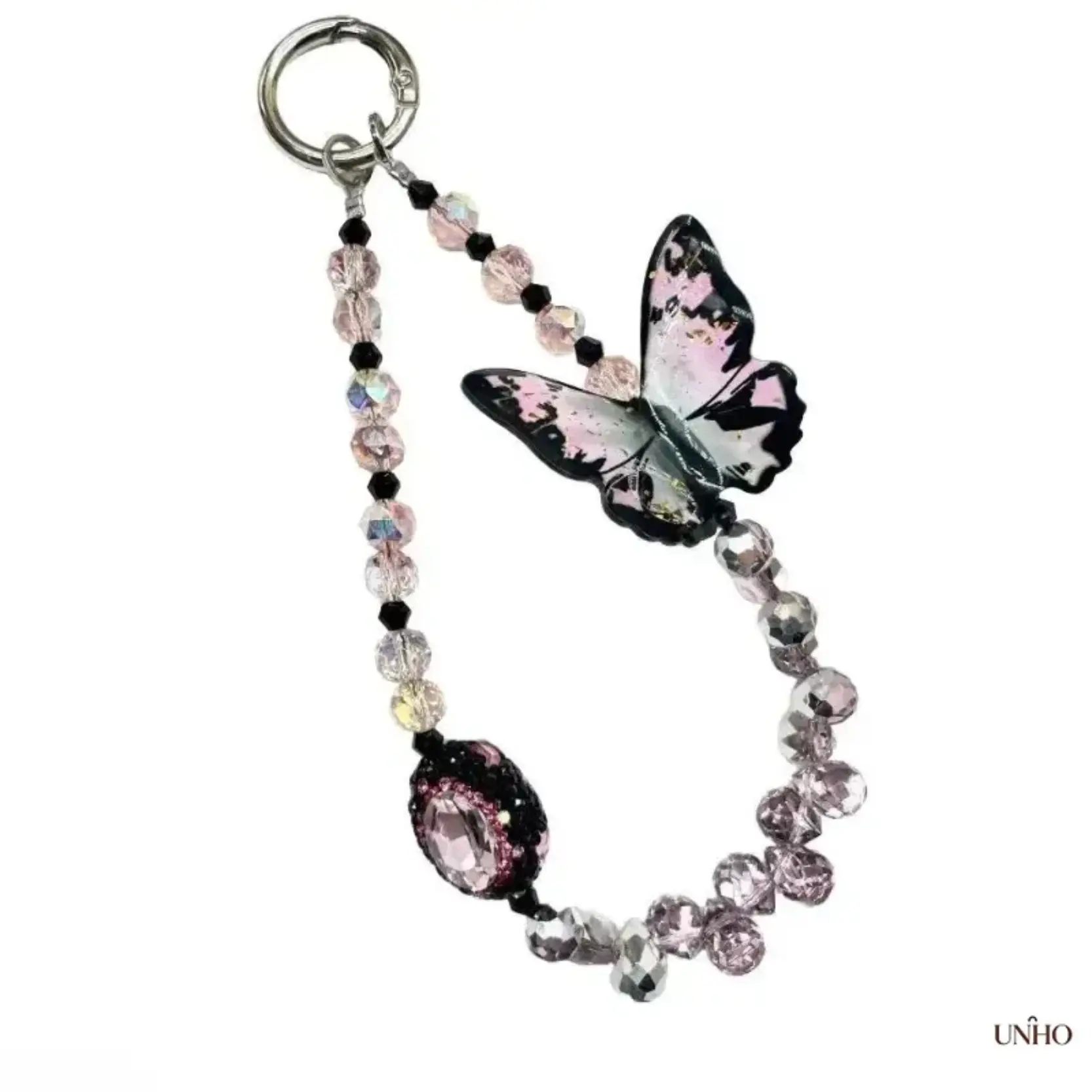 Y2K Butterfly Beaded Phone Charm For Women, Sparkly Crystal Bow Decor Anti-Lost Wrist Lanyard Strap, Cute Girly Portable Phone Accessory, Dainty Handheld Chain To Prevent Phone Dropping For Daily Outfit And Aesthetic Styling